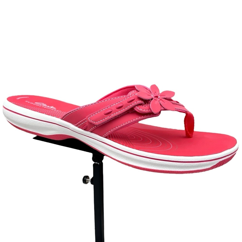 Clarks Women's Breeze Opal Sandals Size 10 Bright Coral Thong Adjustable